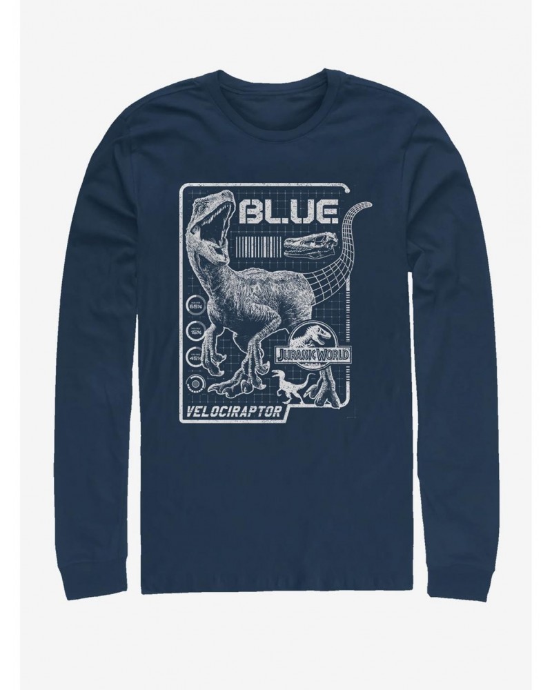 Jurassic Park Raptor Blue Print Long-Sleeve T-Shirt $12.11 T-Shirts