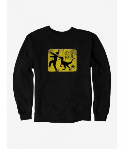 Jurassic World Dominion Caution Sign Yellow Sweatshirt $13.28 Sweatshirts