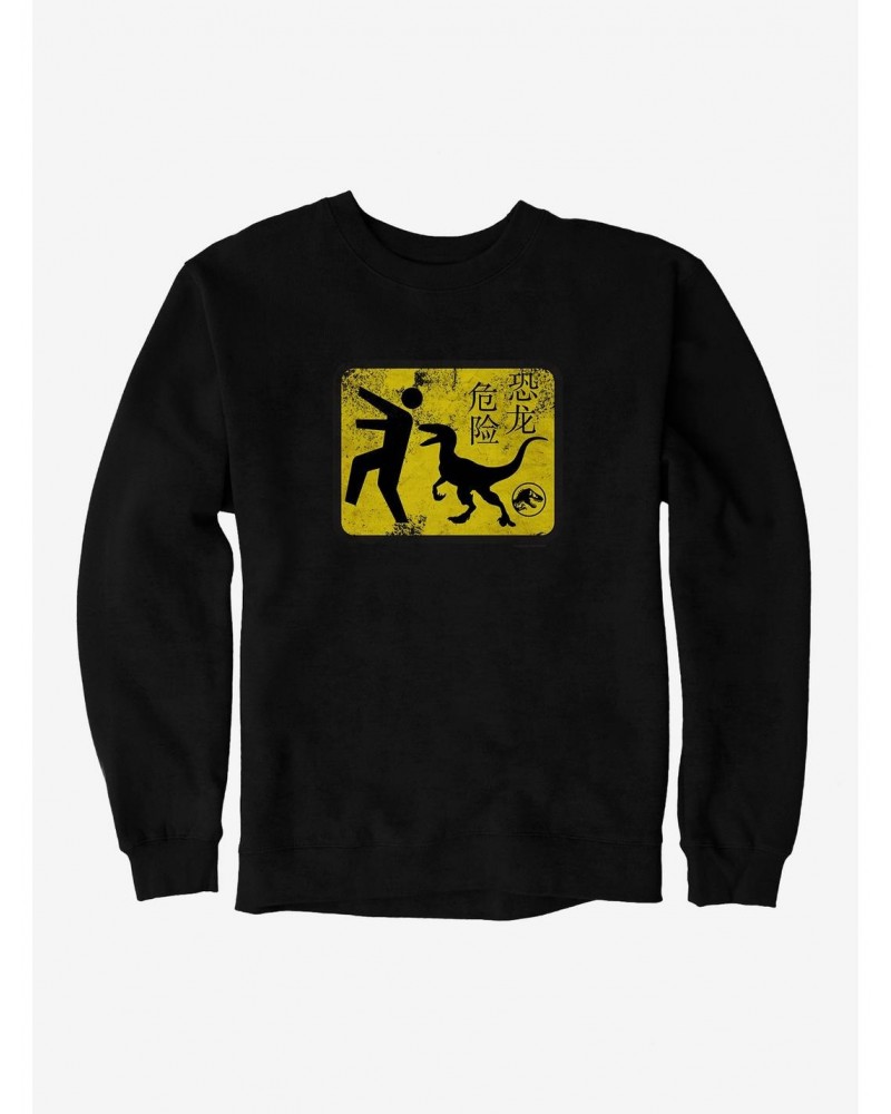 Jurassic World Dominion Caution Sign Yellow Sweatshirt $13.28 Sweatshirts