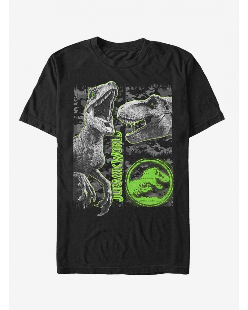 Jurassic World Fallen Kingdom Camo Print Dinosaurs T-Shirt $7.46 T-Shirts