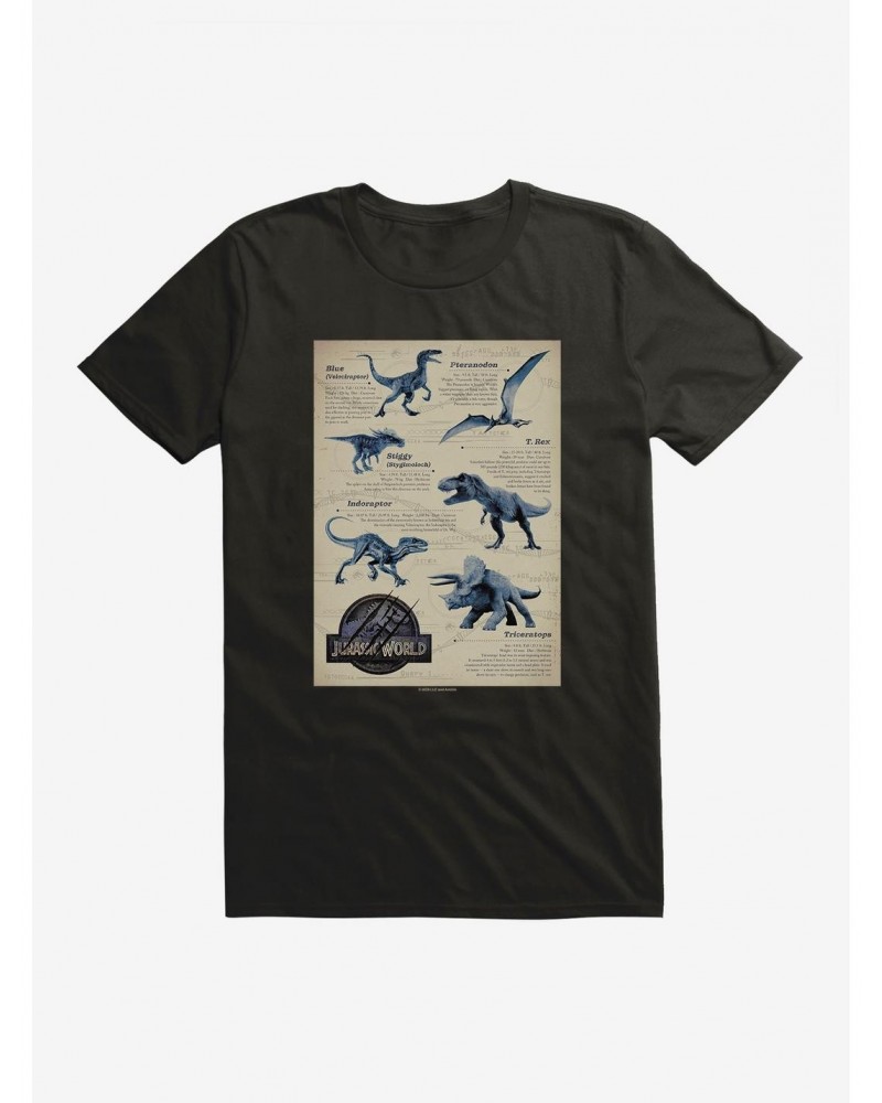 Jurassic World Dino Info Greyscale T-Shirt $8.41 T-Shirts