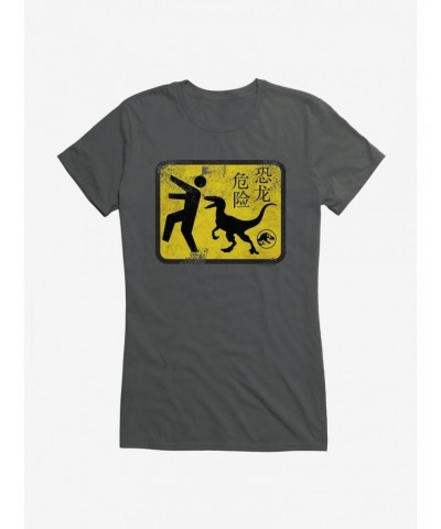 Jurassic World Dominion Caution Sign Yellow Girls T-Shirt $6.57 T-Shirts