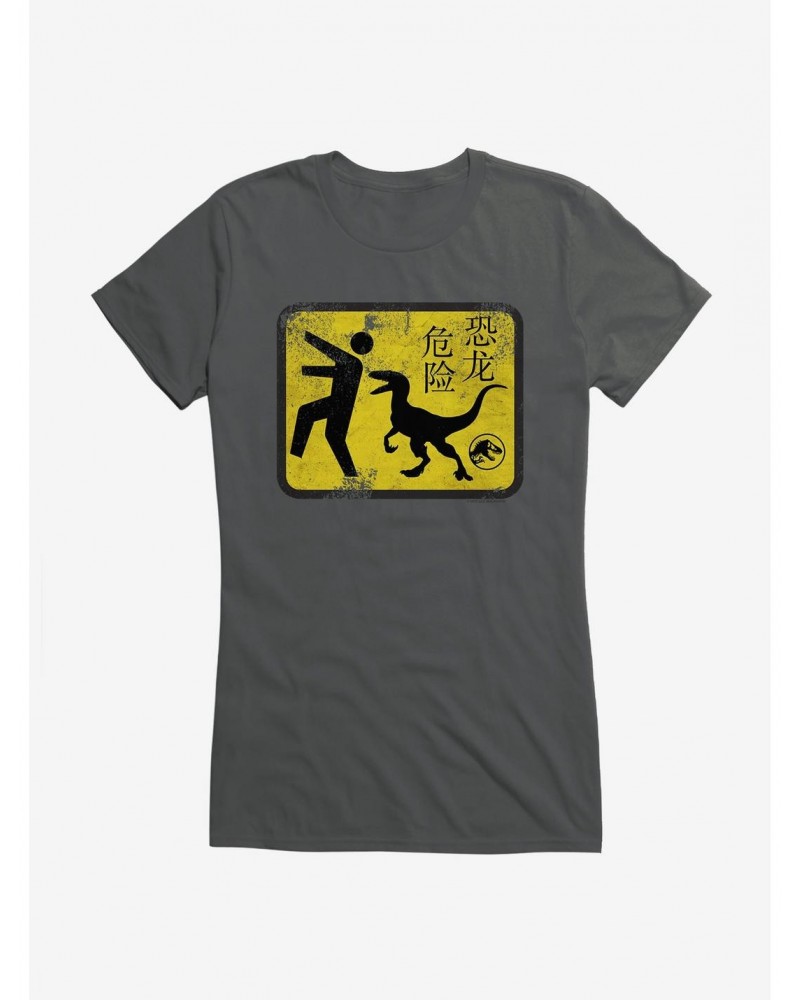 Jurassic World Dominion Caution Sign Yellow Girls T-Shirt $6.57 T-Shirts