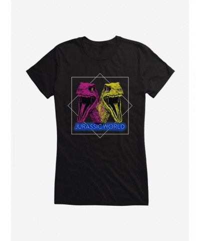 Jurassic World Neon Velociraptor Heads Girls T-Shirt $8.37 T-Shirts