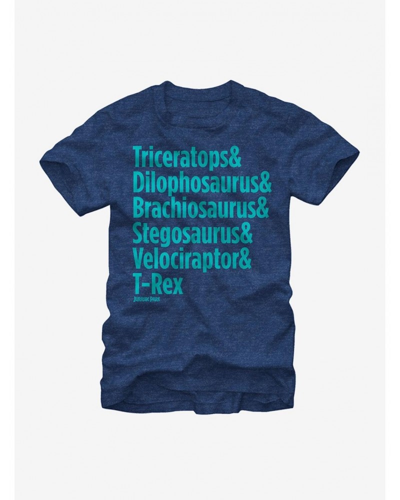 Jurassic Park Dinosaur List T-Shirt $7.07 T-Shirts