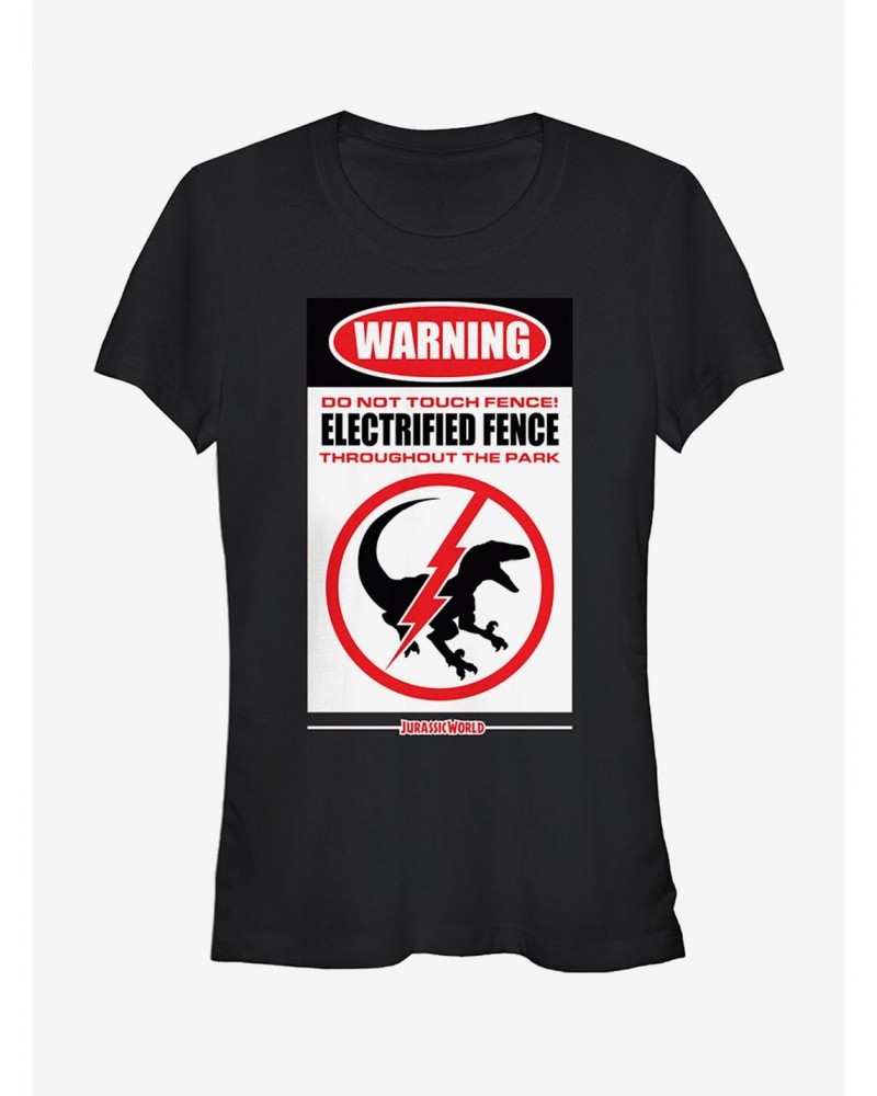 Jurassic World Warning Electrified Fence Girls T-Shirt $6.57 T-Shirts