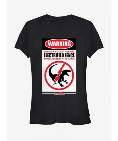 Jurassic World Warning Electrified Fence Girls T-Shirt $6.57 T-Shirts