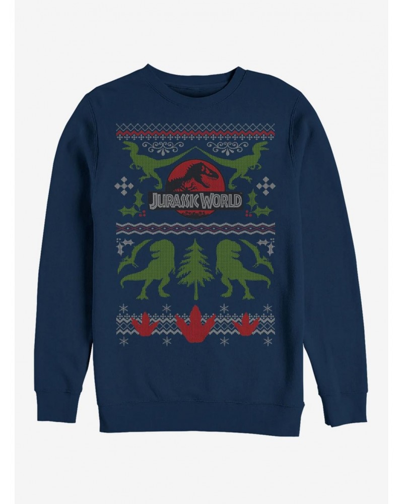 Jurassic Park Ugly Christmas Sweater Print Sweatshirt $14.17 Sweatshirts